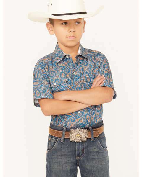 Roper Boys' Amarillo Paisley Print Short Sleeve Western Snap Shirt, No Color, hi-res