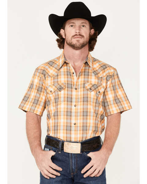 Cody James Men's Charro Large Plaid Snap Western Shirt , Gold, hi-res