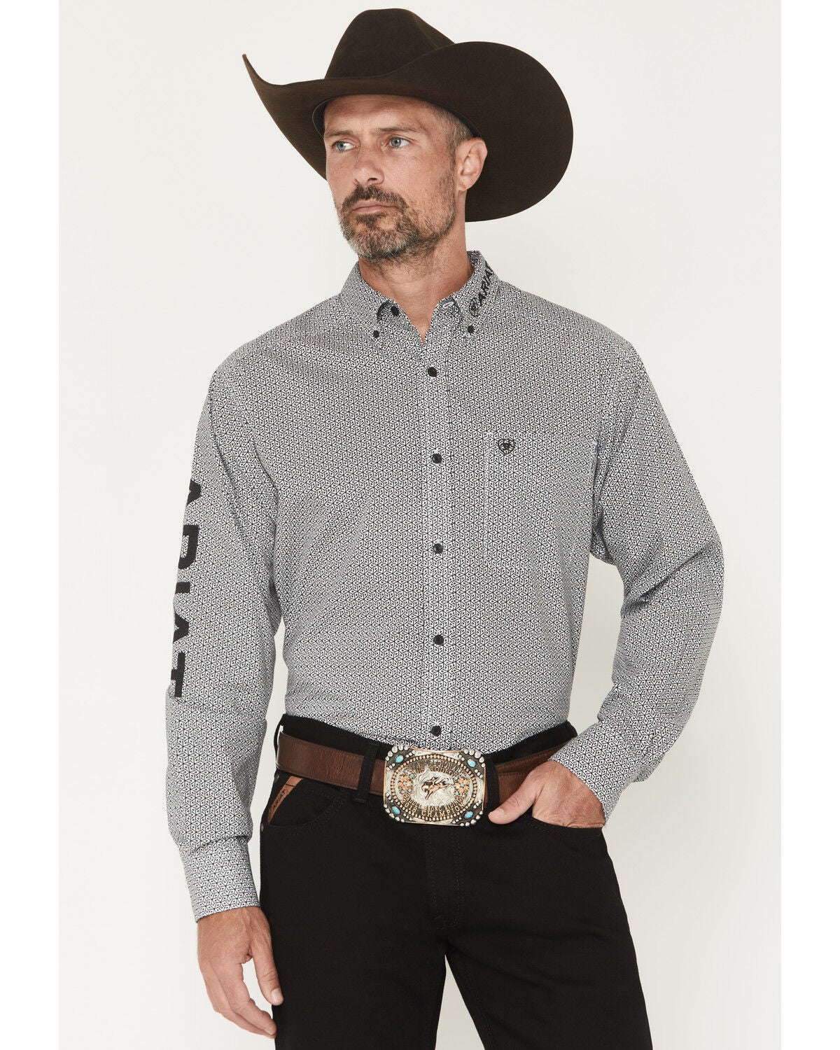 Image #1 - Ariat Men's Team Pablo Geo Print Long Sleeve Button-Down Western Shirt, Black, hi-res