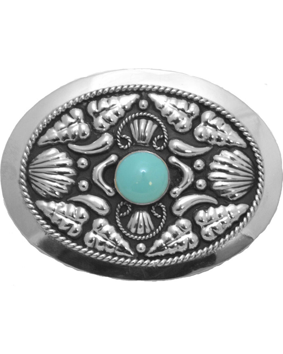 Image #1 - Western Express Women's Silver Turquoise Stone Belt Buckle, Silver, hi-res