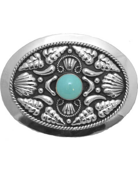 Western Express Women's Silver Turquoise Stone Belt Buckle , Silver, hi-res