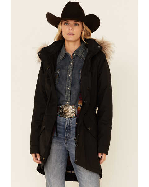 Image #1 - Outback Trading Co. Women's Solid Black Luna Fur Collar Storm-Flap Hooded Jacket , Black, hi-res