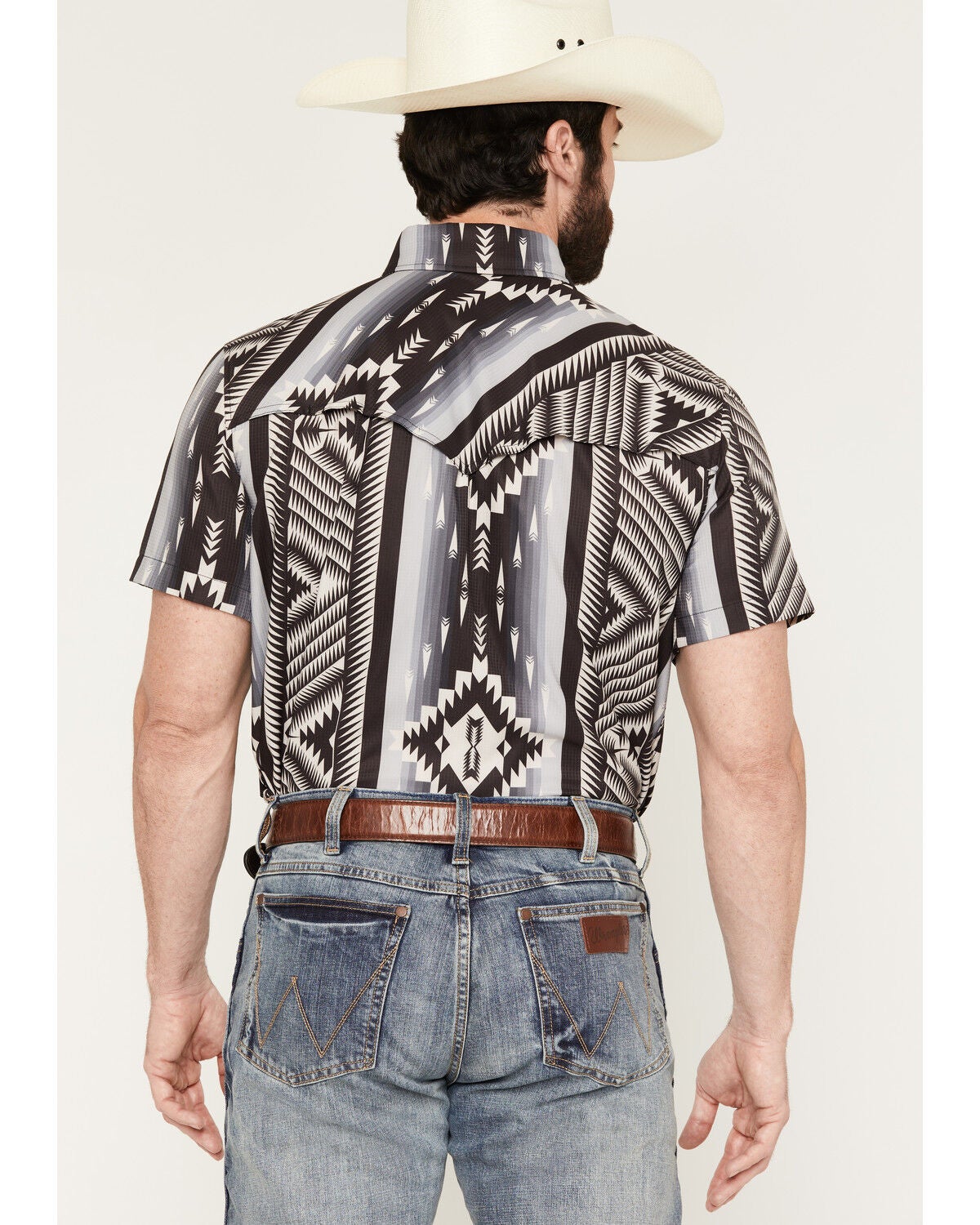 Image #4 - Rock & Roll Denim Men's TEK Southwestern Striped Short Sleeve Snap Performance Western Shirt, Black, hi-res