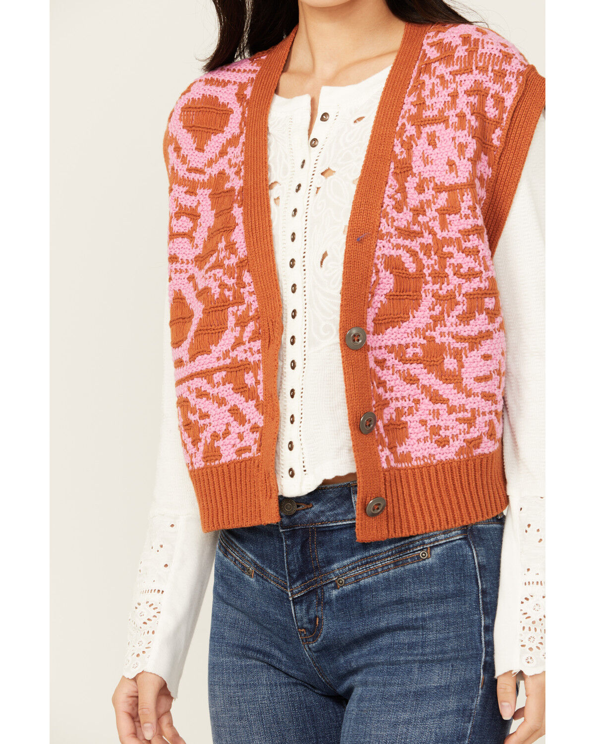 Image #3 - Free People Women's Tapestry Sweater Vest, Rust Copper, hi-res