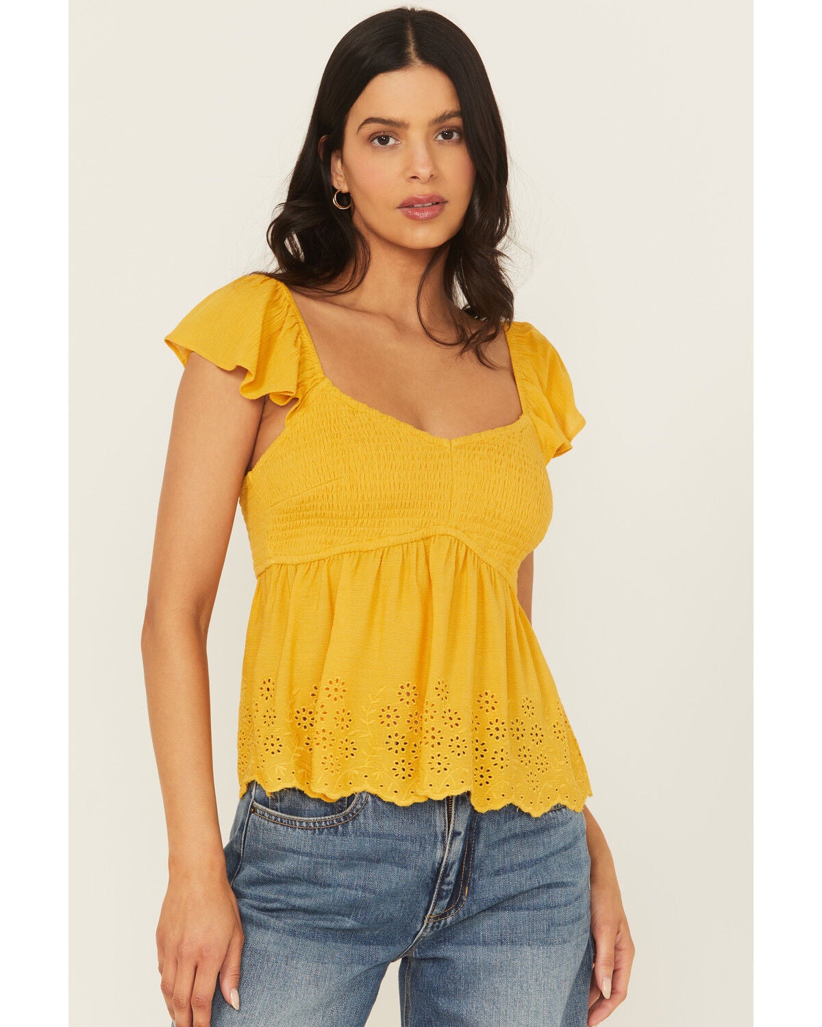 Cleo + Wolf Women's Elizabeth Peplum Top, Yellow, hi-res