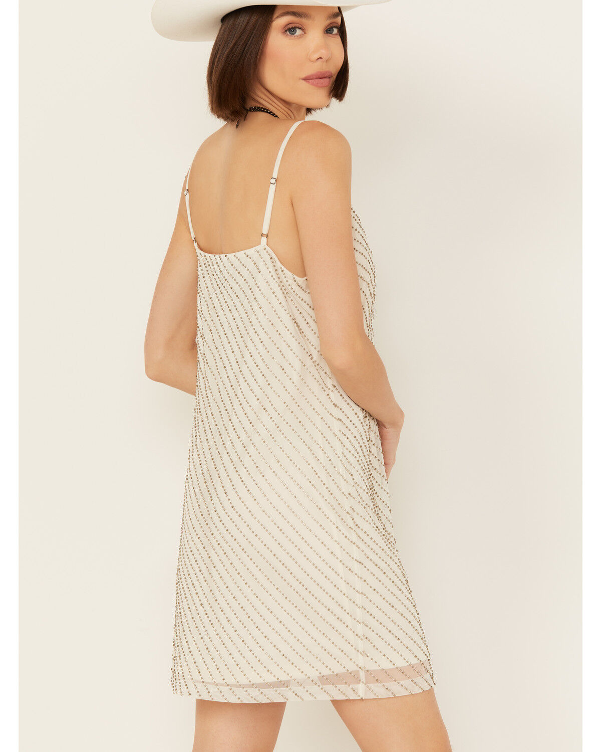 Image #4 - Wonderwest Women's Birch Cowl Neck Beaded Mesh Mini Dress, Cream, hi-res