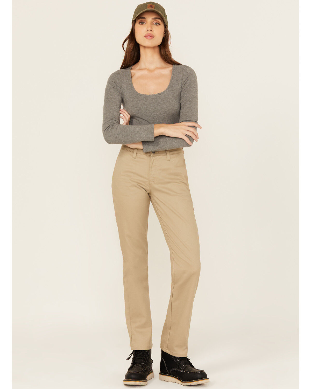 Image #1 - Dickies Women's Mid Rise Straight Stretch Twill Work Pants, Sand, hi-res