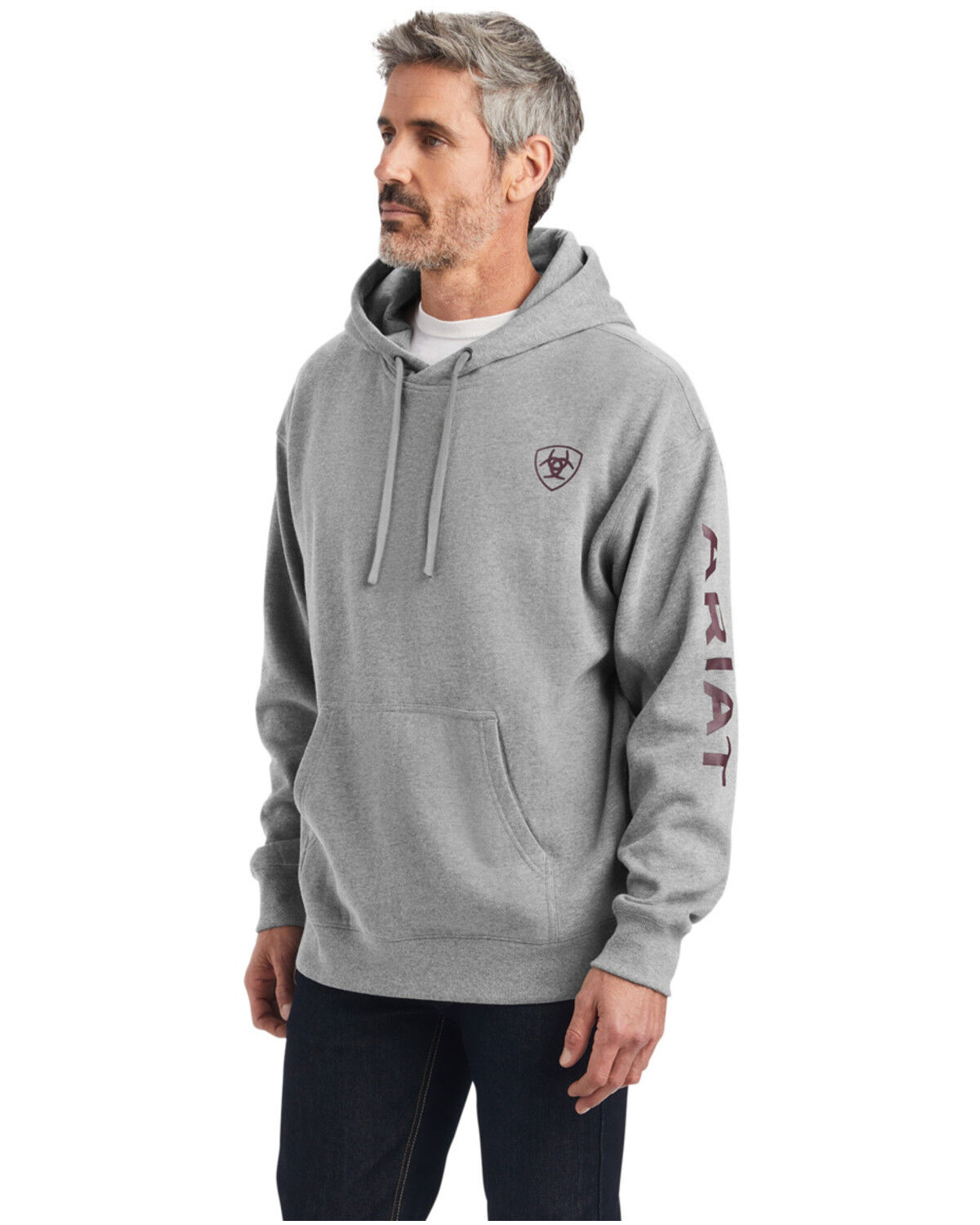 Image #1 - Ariat Men's Logo Graphic Hooded Sweatshirt, Grey, hi-res