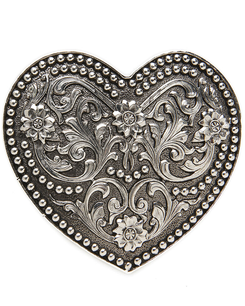 AndWest Women's Small Silver Scrolling Heart Belt Buckle, Silver, hi-res
