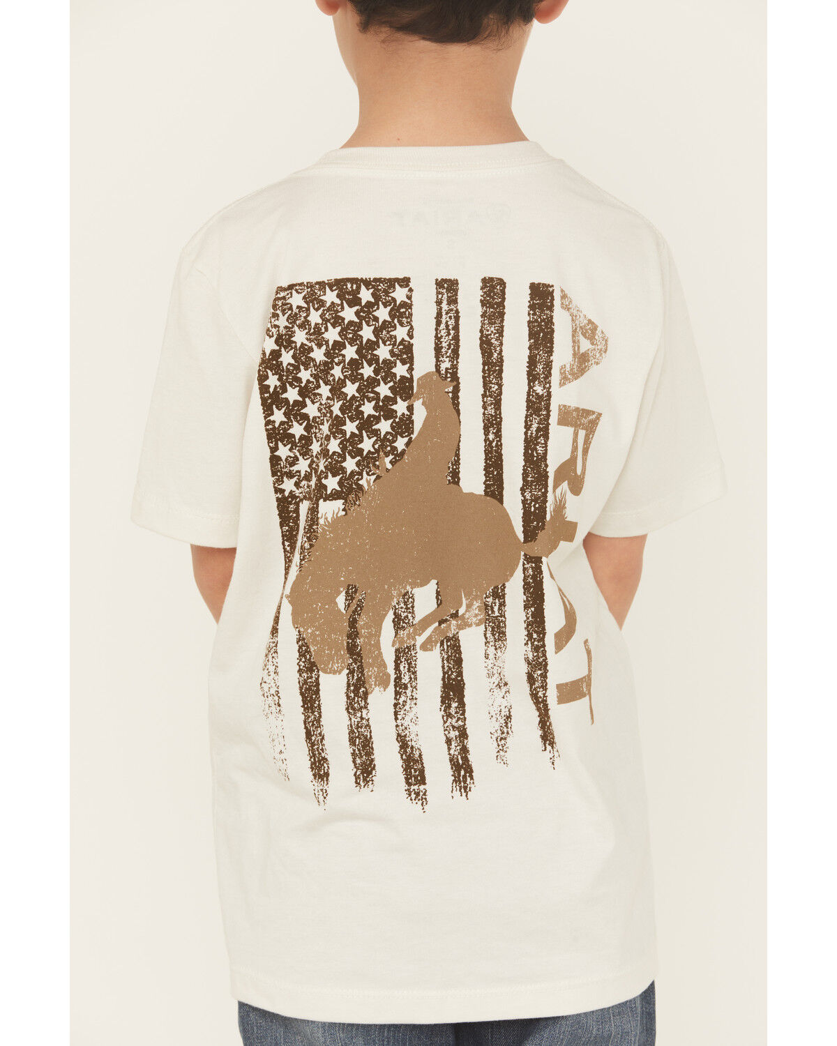 Image #4 - Ariat Boys' Bronco Flag Short Sleeve Graphic T-Shirt, Tan, hi-res