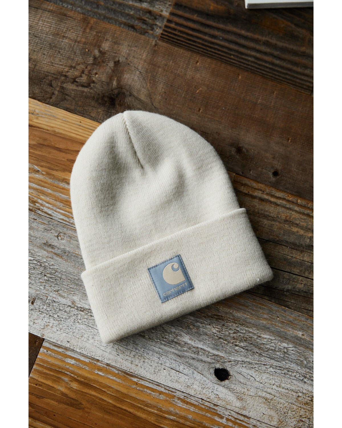 Image #1 - Carhartt Knit Cuffed Logo Satin Lined Beanie, Oatmeal, hi-res