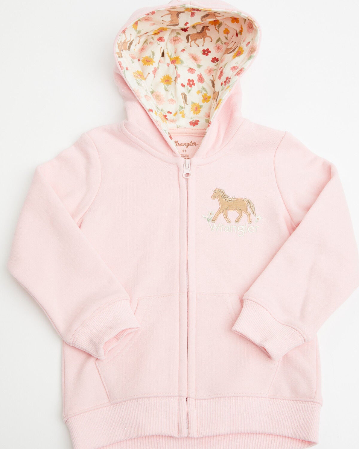 Wrangler Toddler Girls' Horse Logo Zip-Up Hoodie, Pink, hi-res