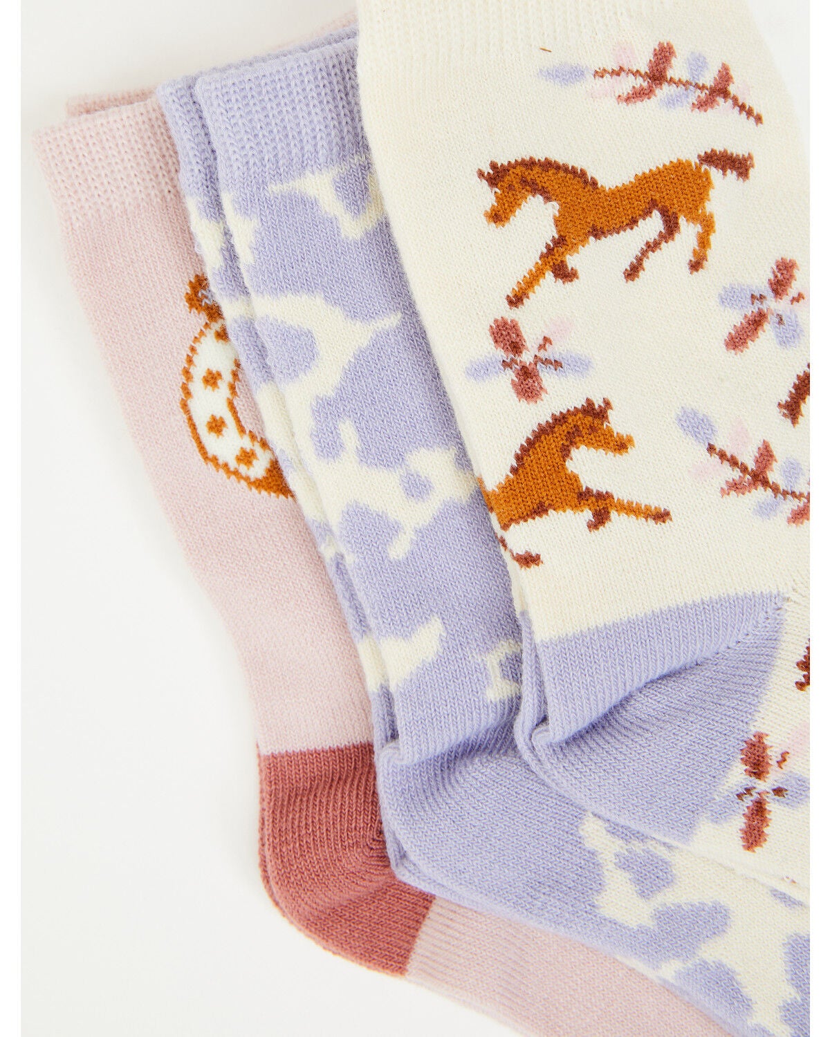 Image #2 - Boot Barn Girls' Horse Icon Crew Socks - 3 Pack, Lavender, hi-res