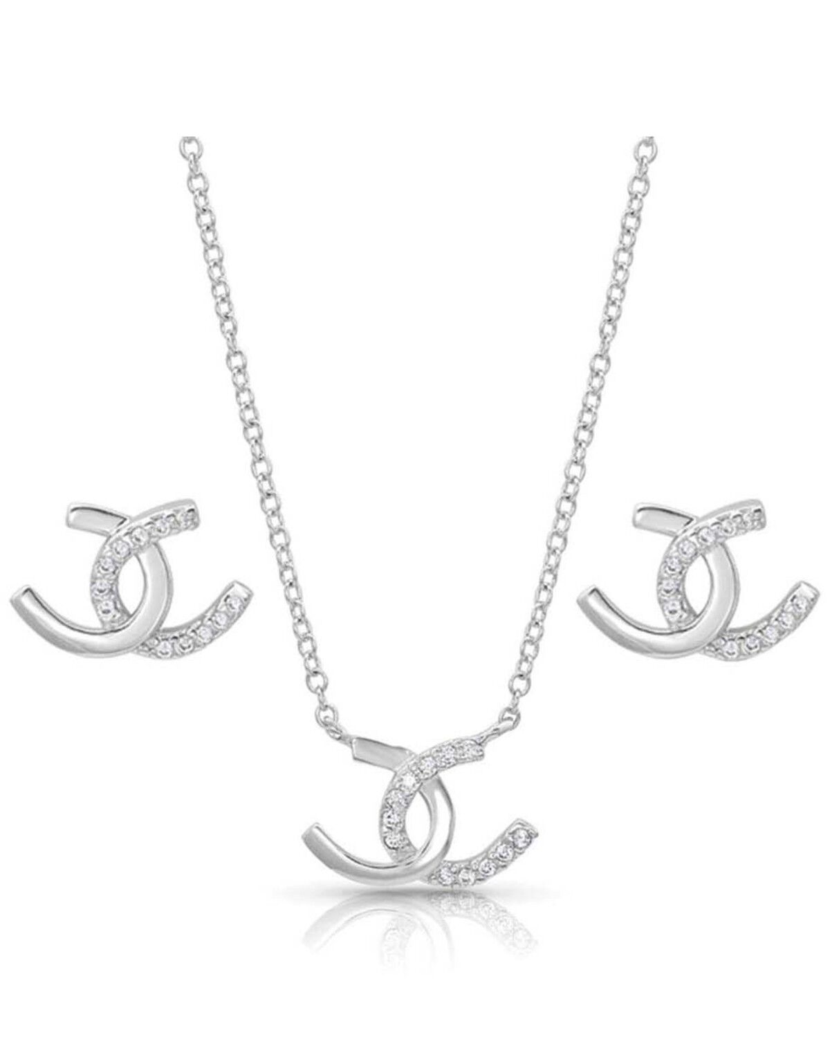 Image #1 - Montana Silversmiths Women's Horseshoe Happiness Jewelry Set - 2 Piece, Silver, hi-res