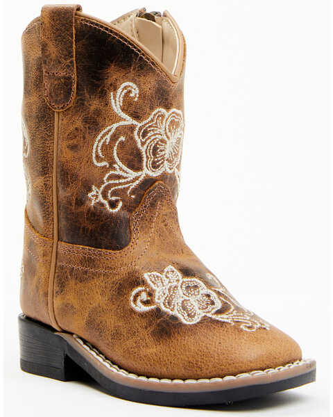 Image #1 - Shyanne Little Girls' Little Bitty Lasy Western Boots - Broad Square Toe , Brown, hi-res