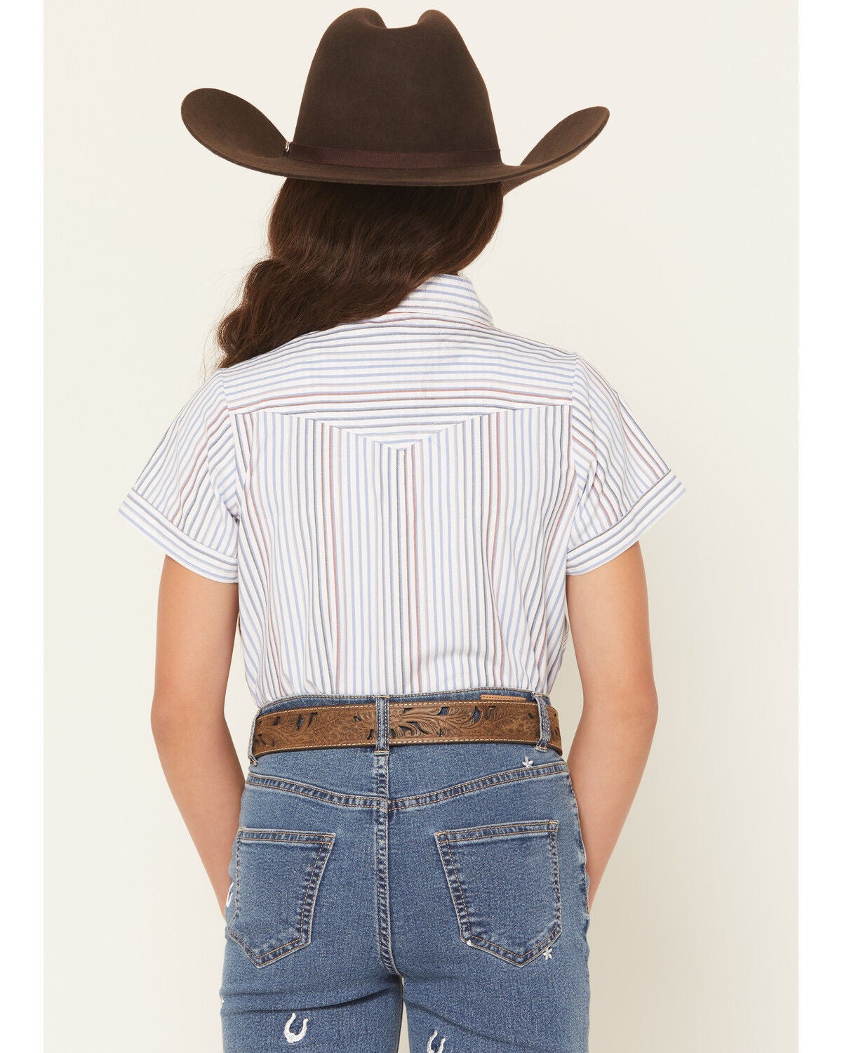 Image #4 - Ely Walker Girls' Flower Yoke Sleeveless Snap Western Shirt, White, hi-res
