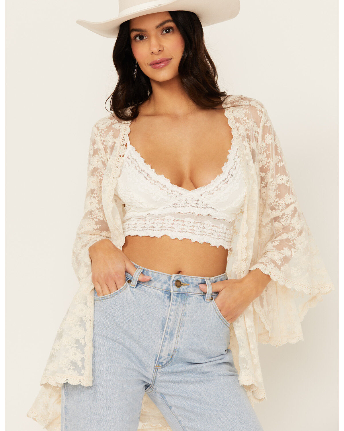 Image #1 - Cotton & Rye Women's Lace Kimono, Natural, hi-res