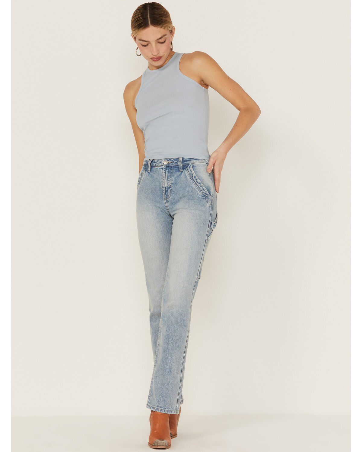 Image #4 - Cleo + Wolf Women's Easy Ribbed Layering Tank Top, Steel Blue, hi-res