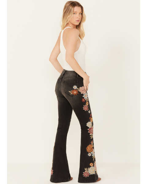Image #3 - Driftwood Women's High Rise Farrah Neptune Floral Flare Jeans , Black, hi-res