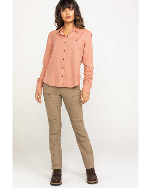 Dovetail Workwear Women's Solid Givens Long Sleeve Work Shirt, Coral, hi-res