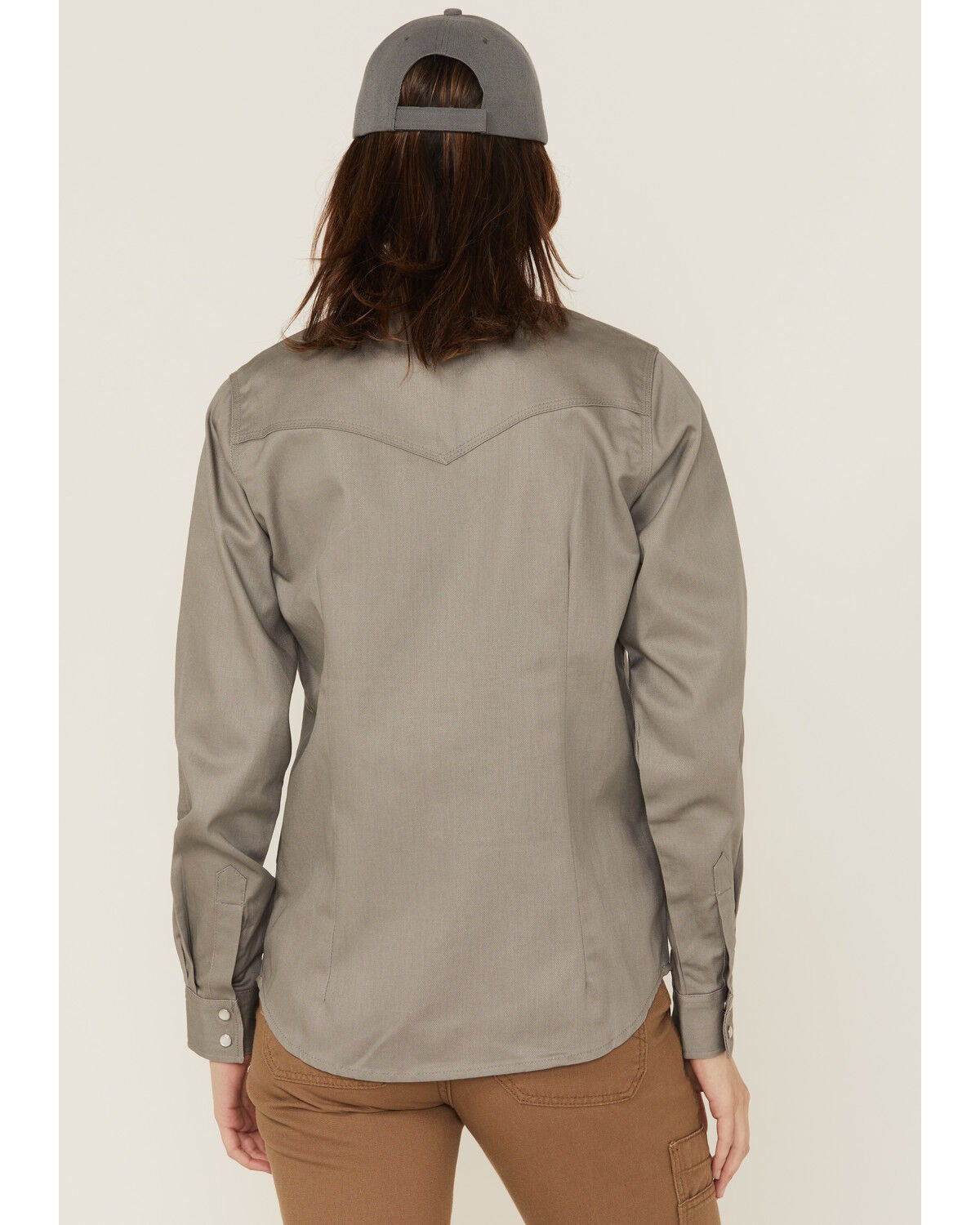 Image #4 - Forge Workwear Women's FR Solid Long Sleeve Snap Stretch Work Shirt, Grey, hi-res
