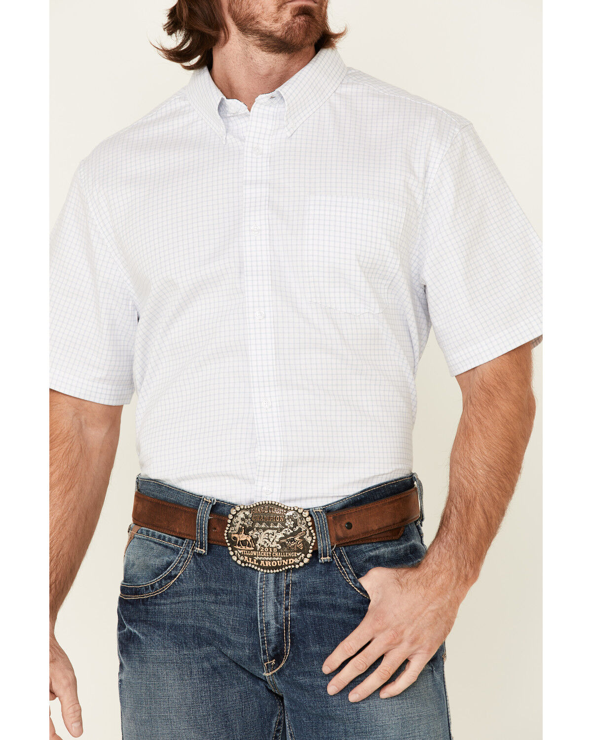 Image #3 - Cody James Core Men's Wichita Small Plaid Short Sleeve Button Down Western Shirt - Tall, Light Blue, hi-res