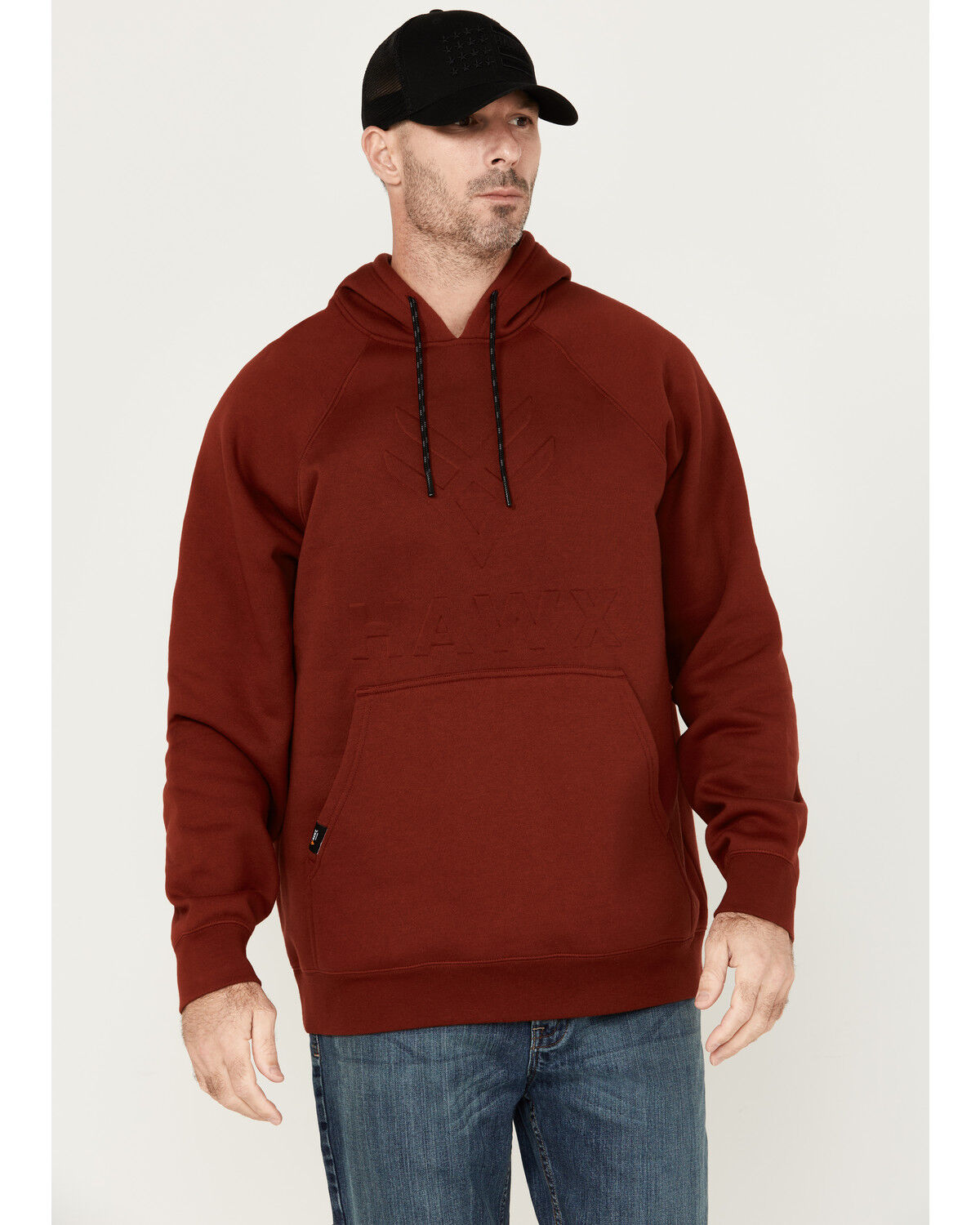 Image #1 - Hawx Men's Embossed Hooded Sweatshirt, Dark Red, hi-res