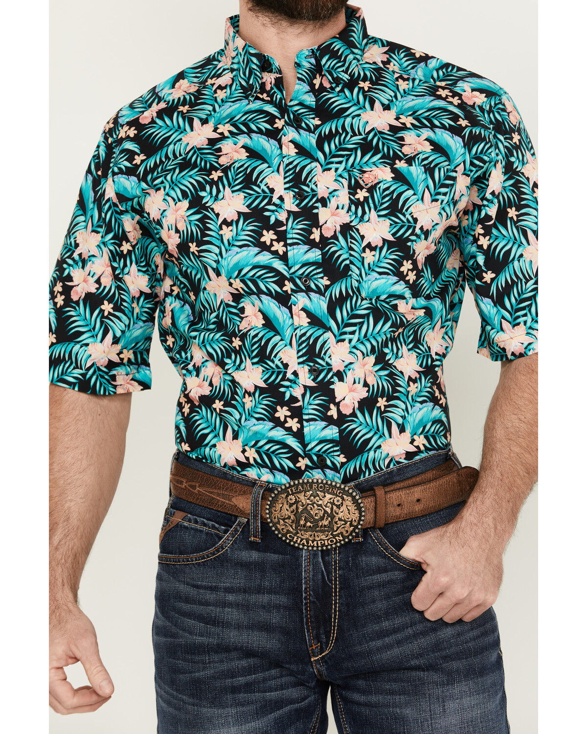 Image #3 - Ariat Men's Jillian Hawaiian Floral Print Short Sleeve Button-Down Western Shirt, Black, hi-res