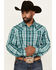 Image #1 - Wrangler Retro Men's Plaid Print Long Sleeve Snap Western Shirt - Tall, Turquoise, hi-res