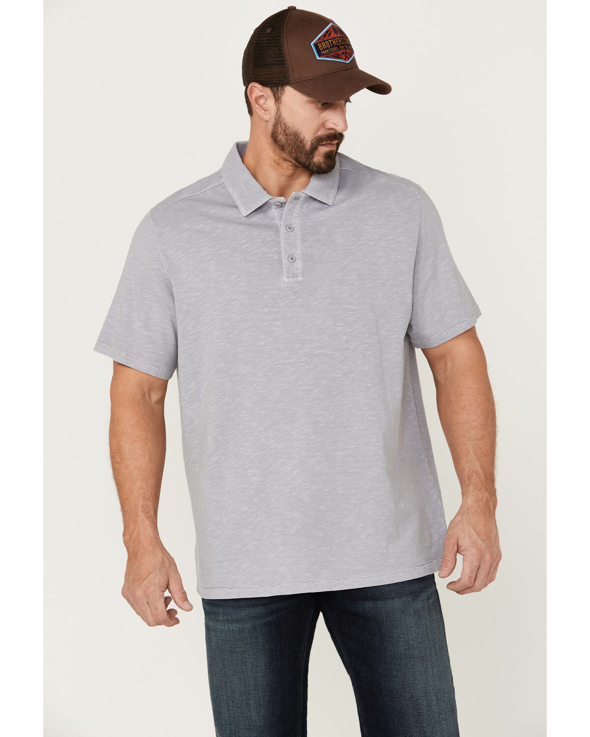 Image #1 - Brothers and Sons Men's Solid Slub Short Sleeve Polo Shirt, Light Grey, hi-res
