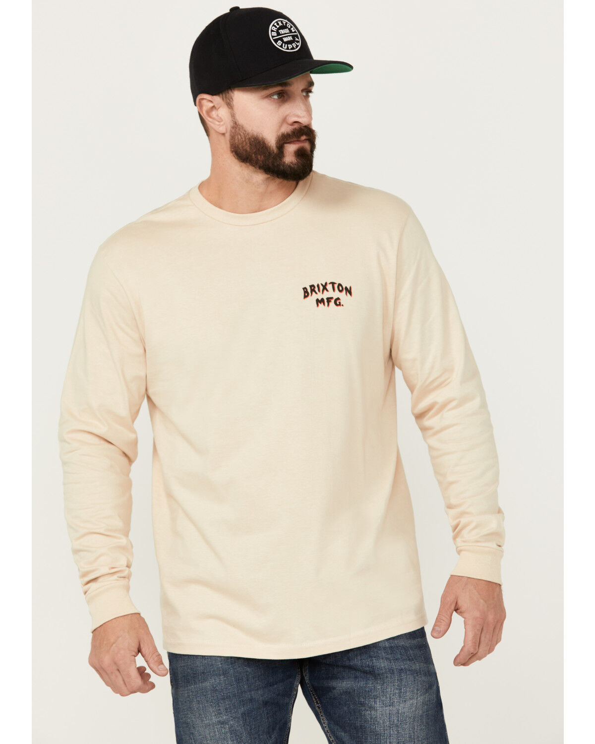 Image #2 - Brixton Men's Trailmoor Snake And Skull Graphic Print Long Sleeve Shirt, Cream, hi-res