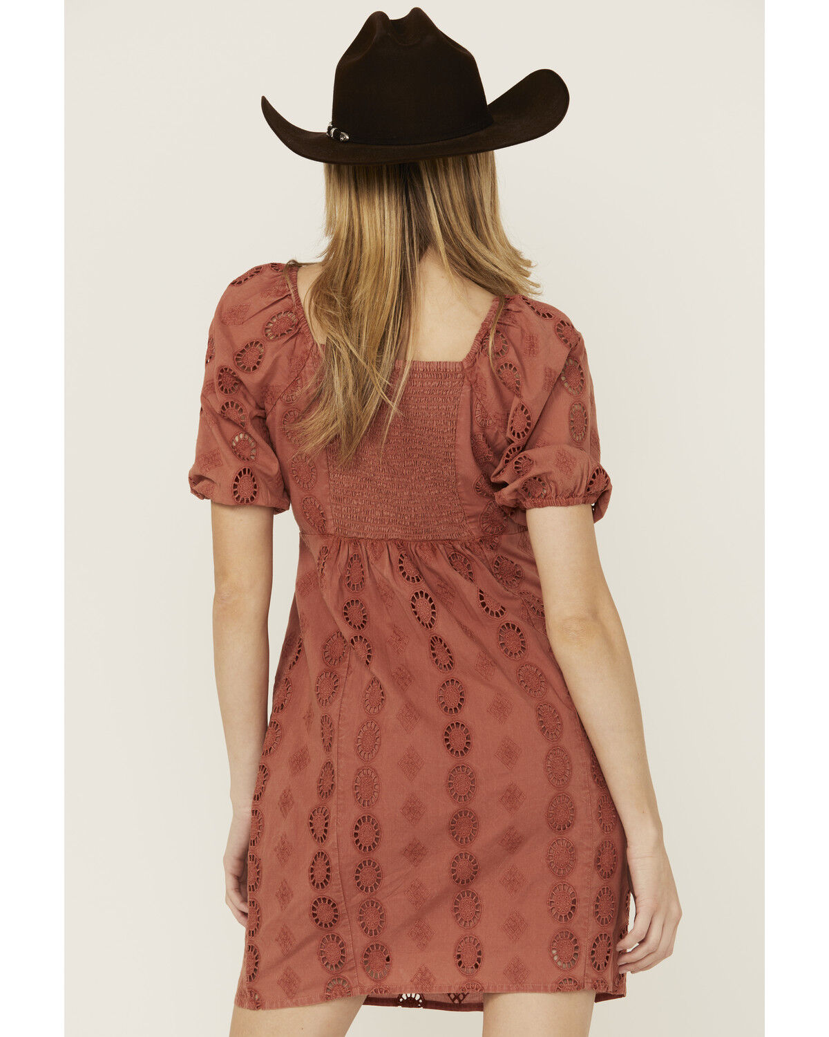 Image #4 - Shyanne Women's Eyelet Tie Front Mini Dress, Mauve, hi-res