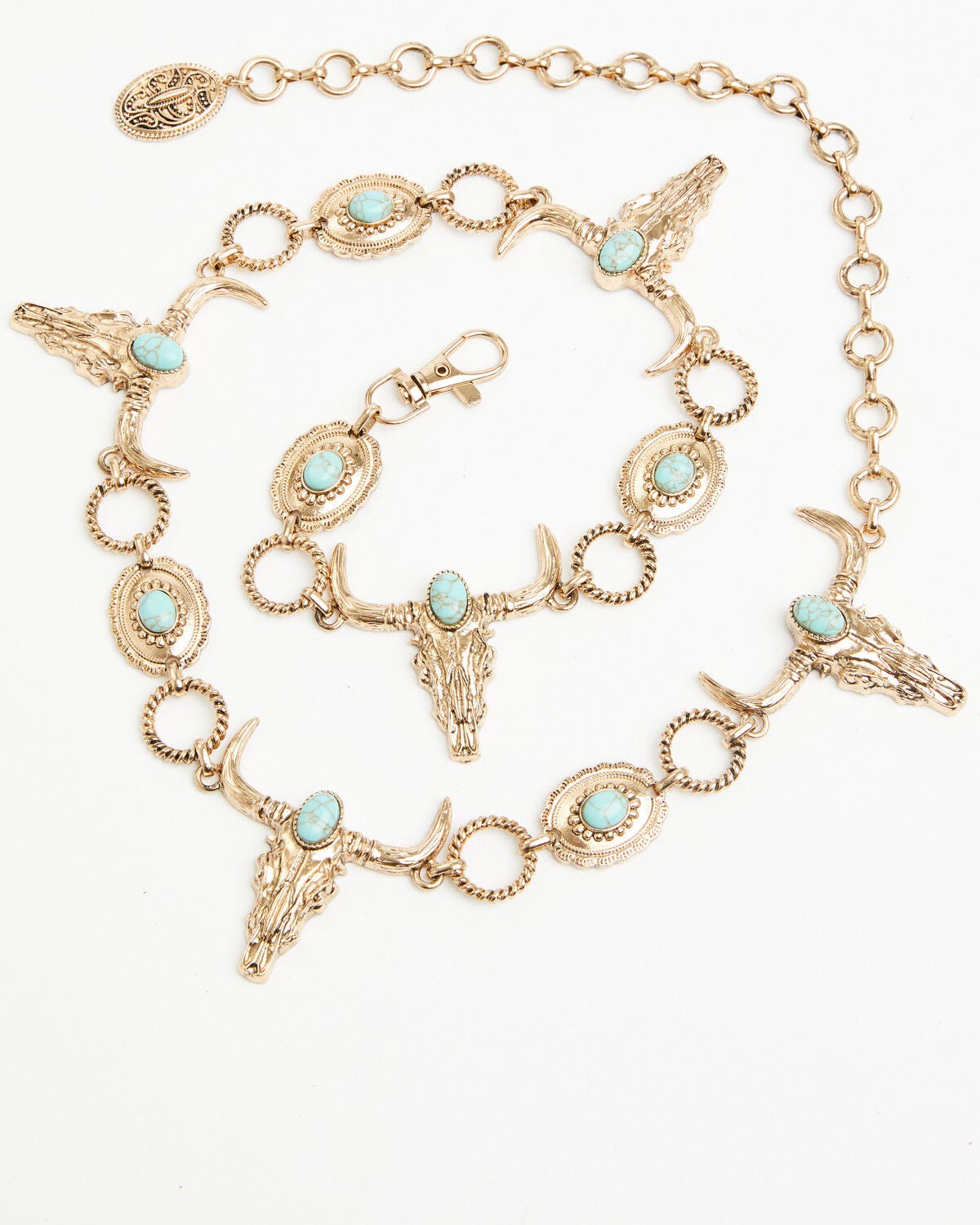 Image #1 - Shyanne Women's Long Horn Concho Chain Belt, Gold, hi-res