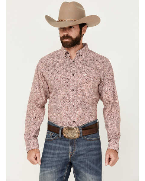 Ariat Men's Turner Mosaic Print Long Sleeve Button-Down Western Shirt , Red, hi-res
