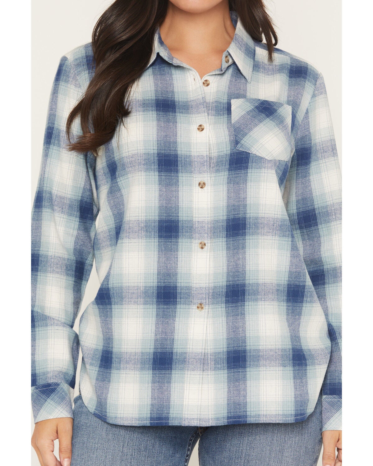 Image #3 - Shyanne Women's Junction Plaid Print Long Sleeve Button-Down Flannel Shirt, Navy, hi-res