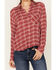 Image #3 - Beyond The Radar Women's Plaid Print Floral Long Sleeve Button-Down Shirt, Burgundy, hi-res
