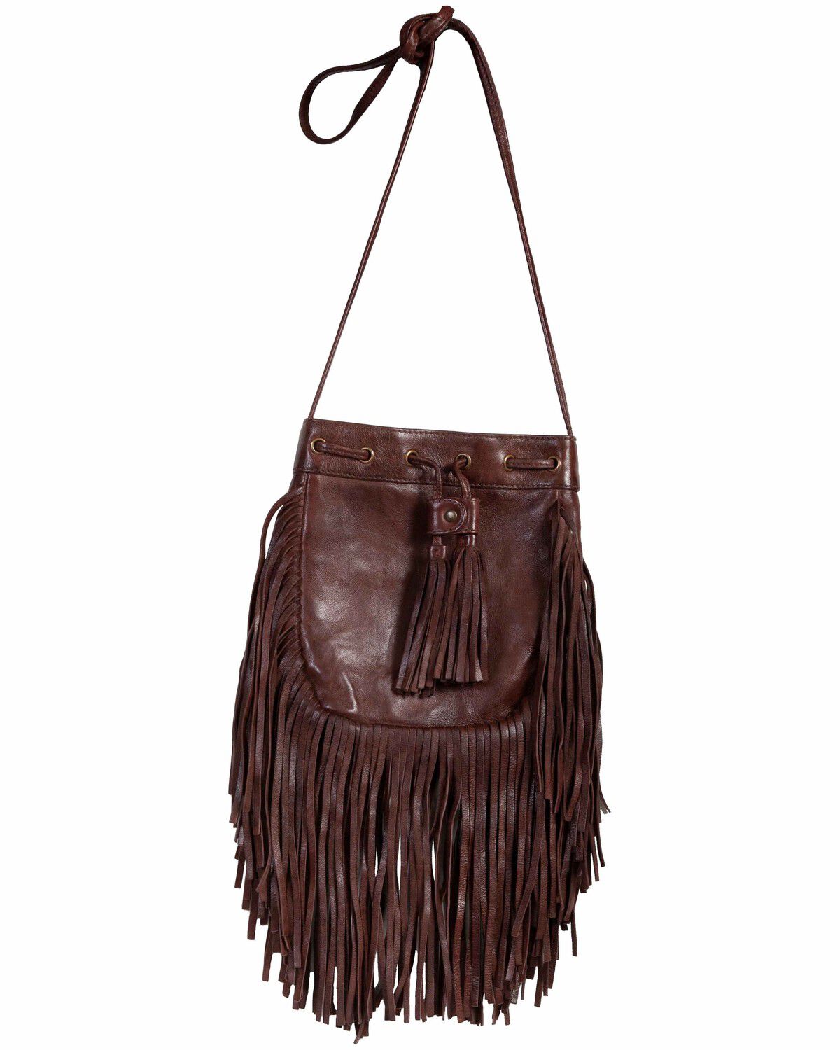 Image #1 - Scully Women's Fringe Leather Handbag, Chocolate, hi-res