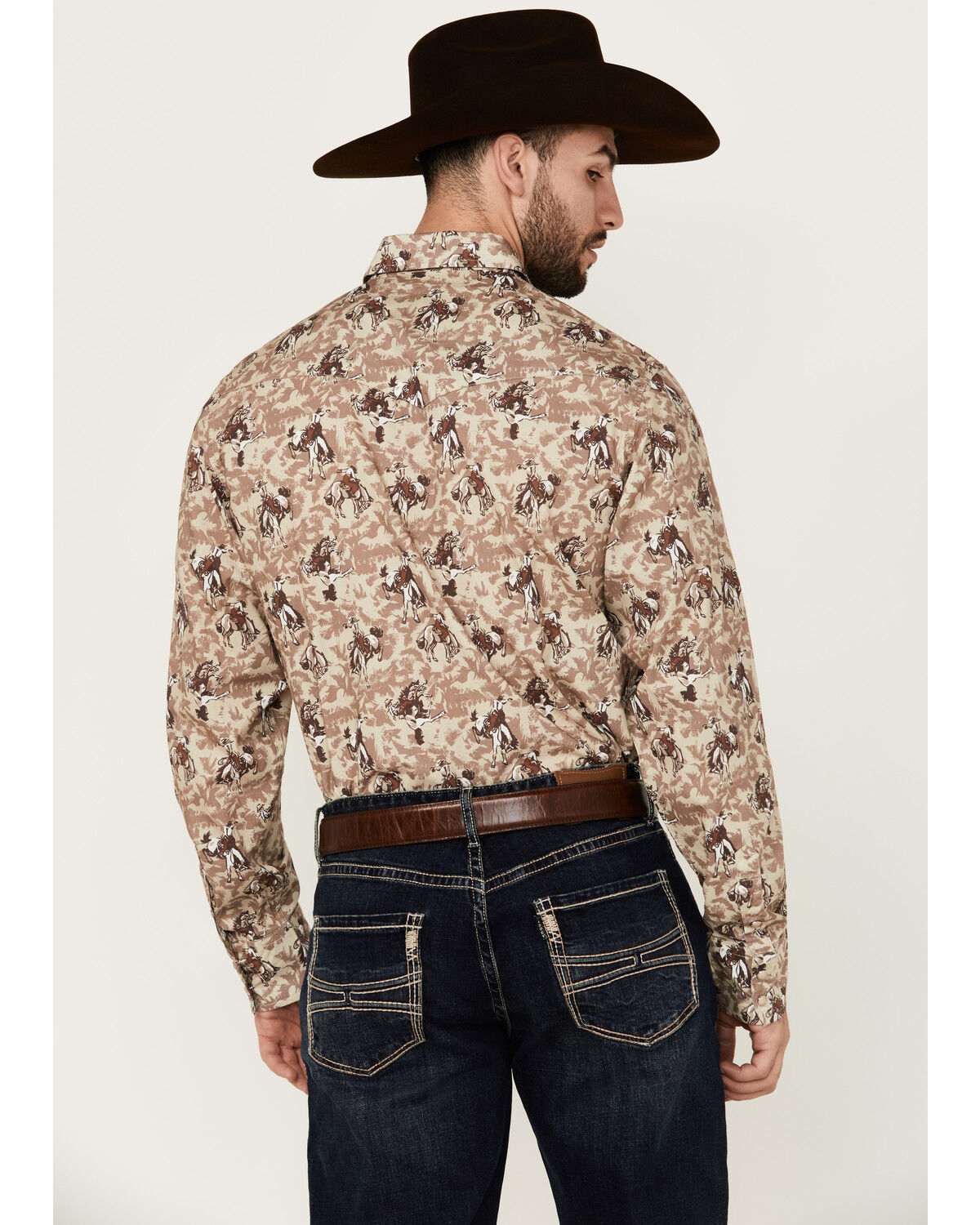 Image #4 - Roper Men's Vintage Cowboy Print Long Sleeve Snap Western Shirt, Navy, hi-res