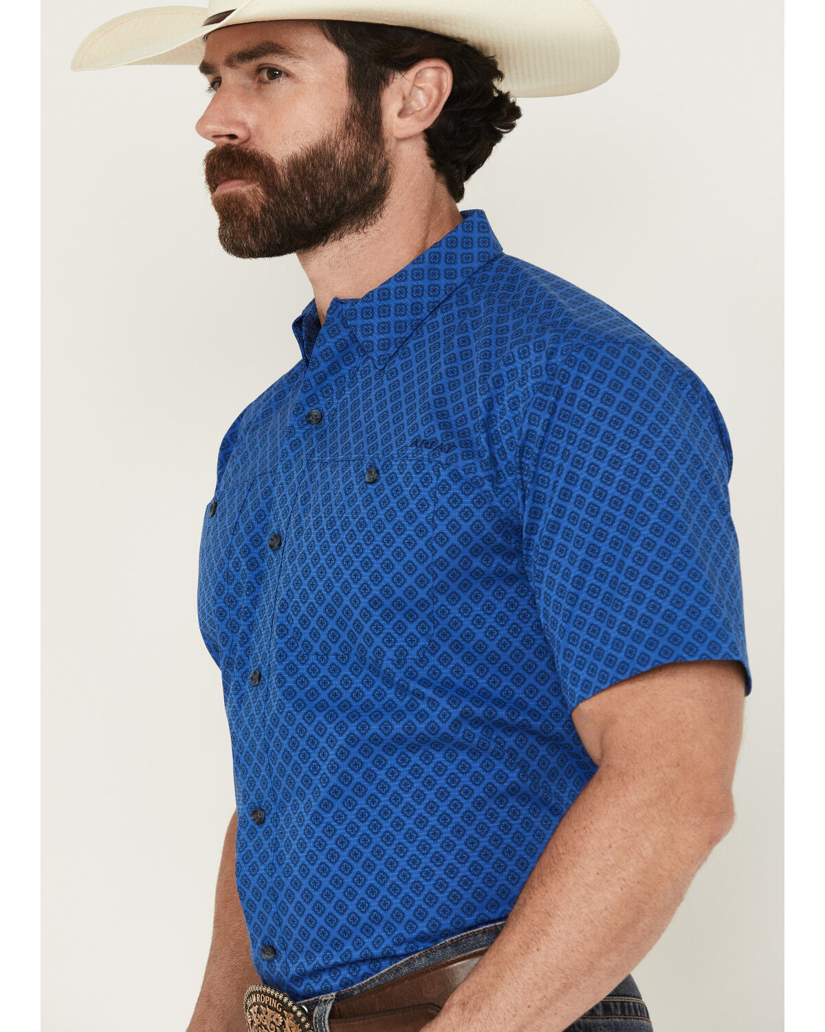 Image #2 - Ariat Men's 360 Medallion Print Short Sleeve Button-Down Performance Western Shirt - Tall, Royal Blue, hi-res