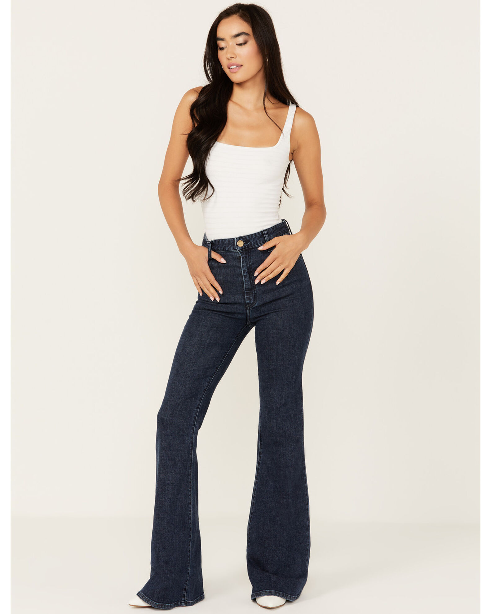熱販売 Mumu Your Me Show Women's Stretch Flare Bell Hawn Wash Dark パンツ