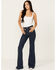 Image #1 - Show Me Your Mumu Women's Dark Wash Hawn Bell Flare Stretch Denim Jeans , Dark Wash, hi-res