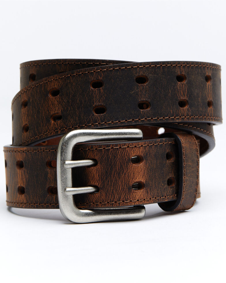 Hawx® Men's Double Perforated Work Belt, Brown, hi-res