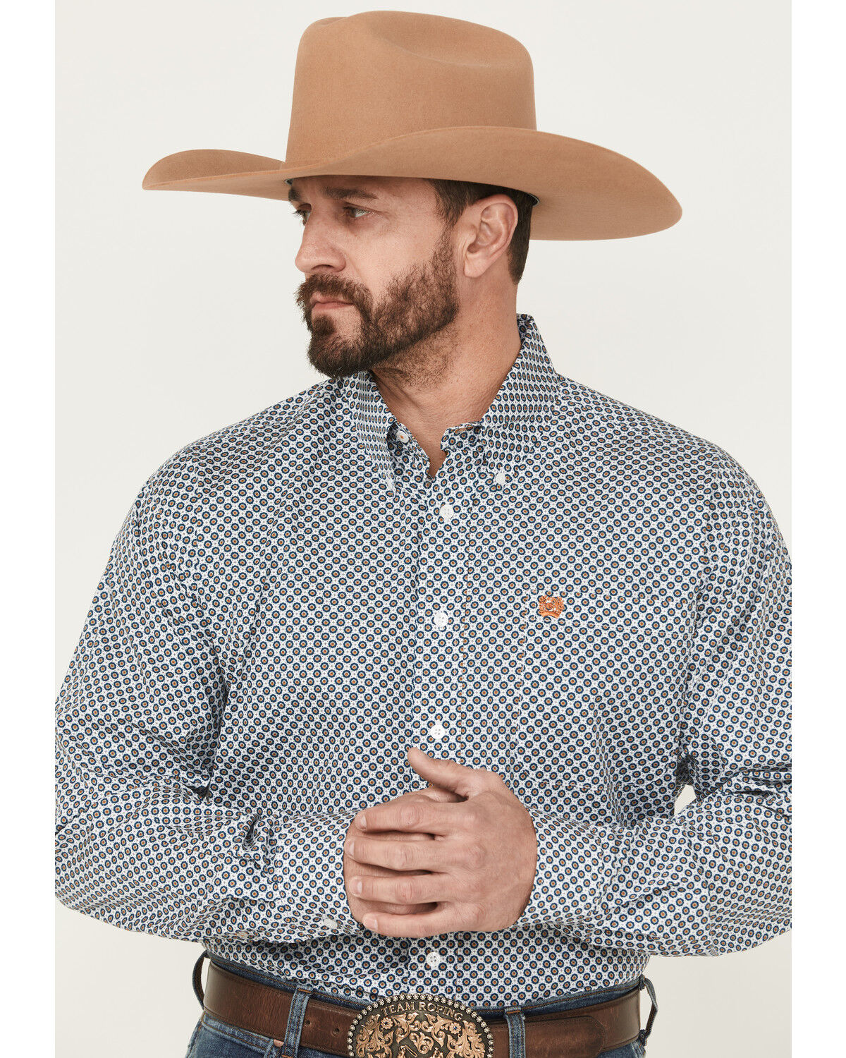 Image #1 - Cinch Men's Printed Long Sleeve Button-Down Western Shirt, White, hi-res