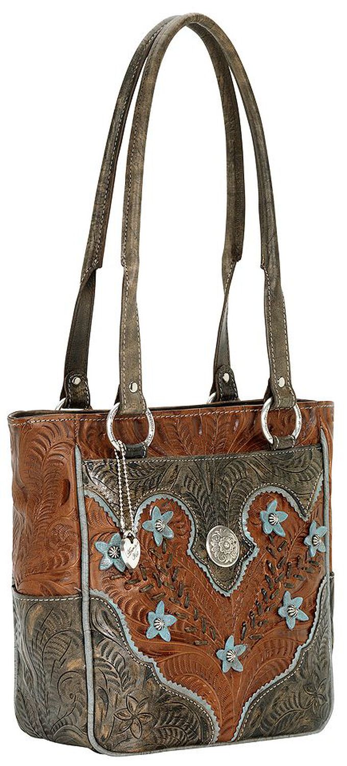 Image #1 - American West Desert Flower Zip Top Tote, Tan, hi-res
