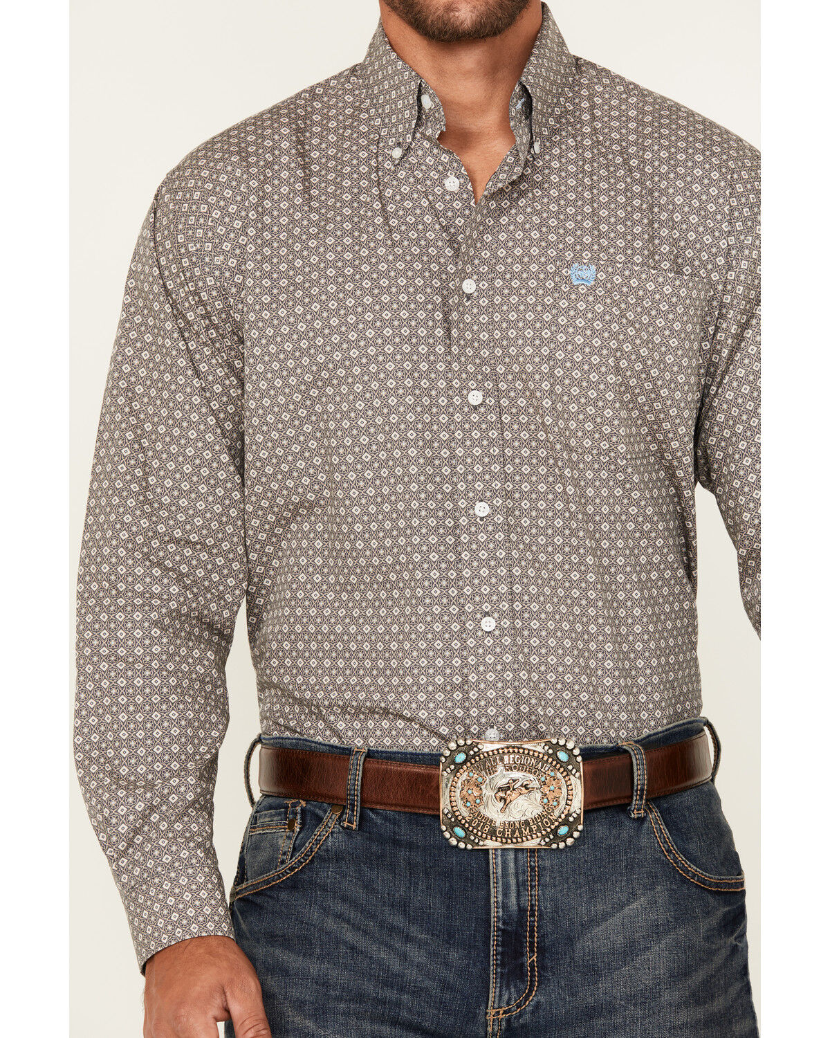 Image #3 - Cinch Men's Geo Print Long Sleeve Button-Down Western Shirt, Blue, hi-res