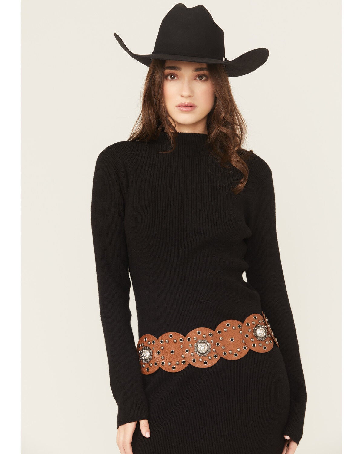 Shyanne Women's Juliette Embellished Concho Belt, Tan, hi-res