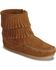 Minnetonka Girls' Double Fringe Side-Zip Moccasin Boot, Brown, hi-res