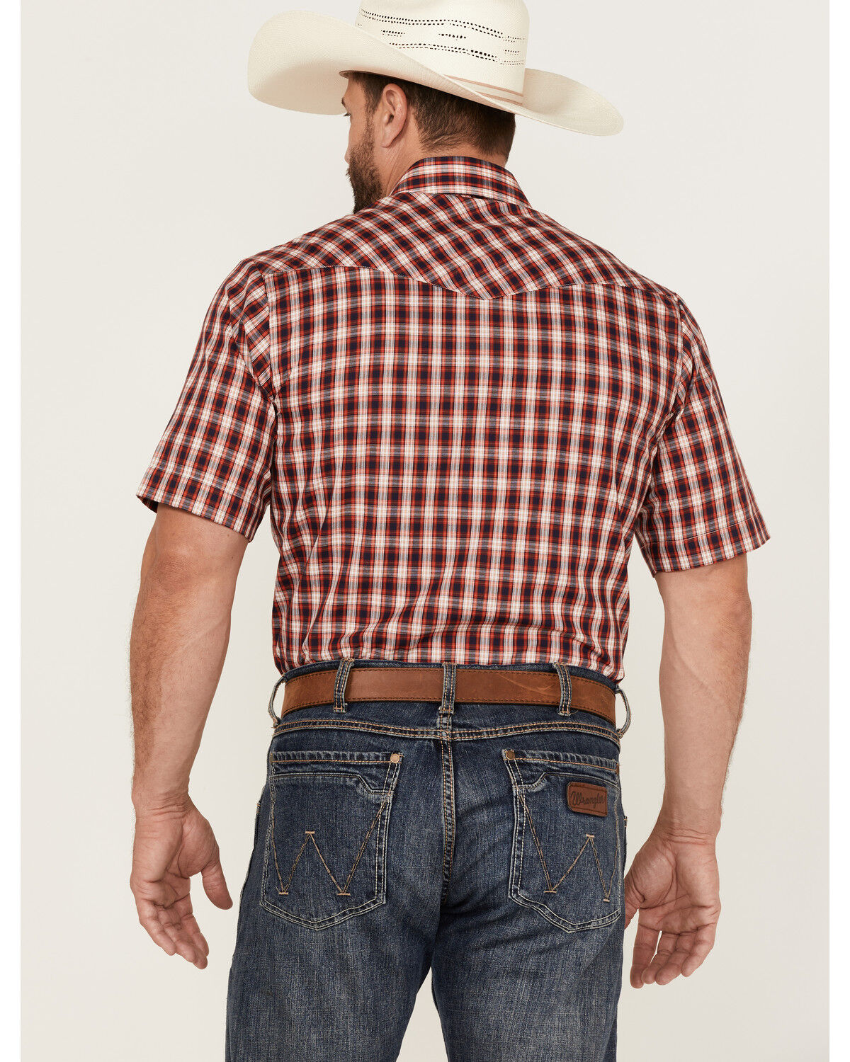 Image #4 - Roper Men's Classic Small Plaid Short Sleeve Pearl Snap Western Shirt, Red, hi-res