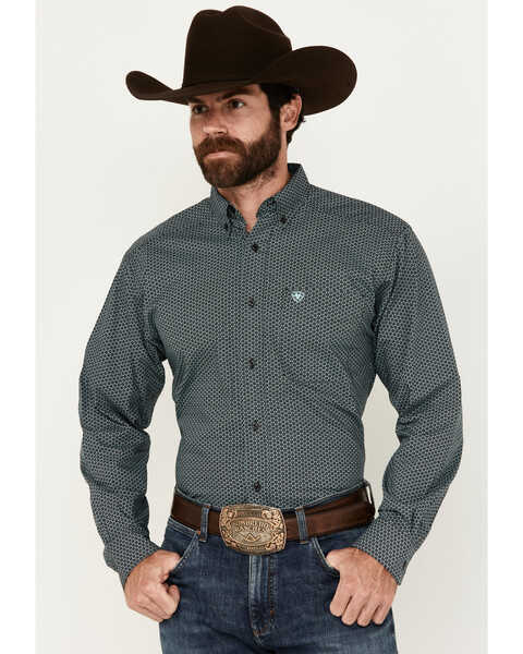 Ariat Men's Nate Geo Print Long Sleeve Button-Down Western Shirt - Tall , Black, hi-res