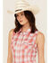 Image #2 - Wrangler Retro Women's Boot Barn Exclusive Plaid Print Sleeveless Pearl Snap Shirt, Red, hi-res